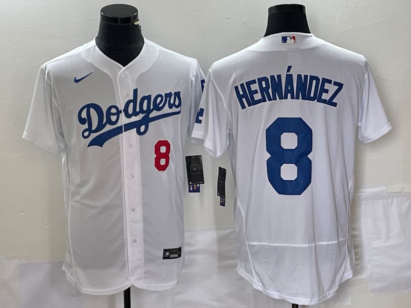 Men Los Angeles Dodgers 8 Hernandez White Nike Elite 2023 MLB Jersey